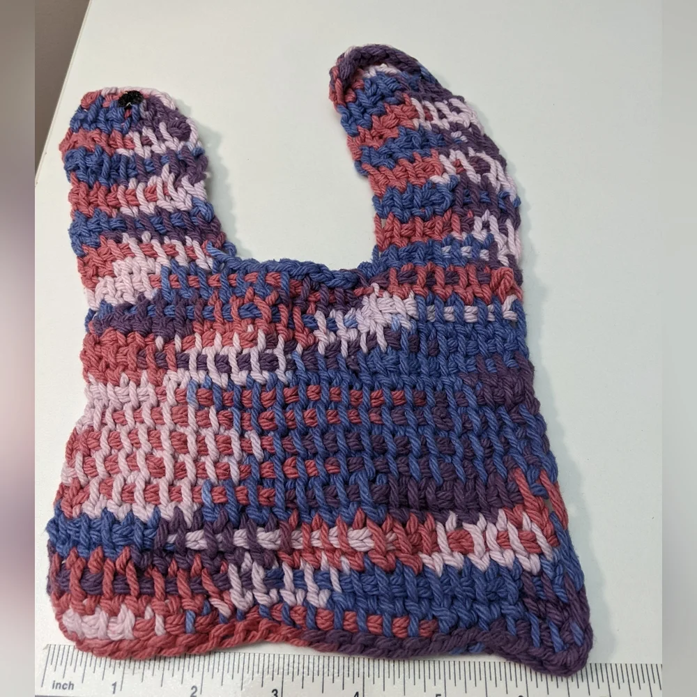 Tunisian Crochet Baby Bib, multicolor cotton yarn, handmade in the USA, Unisex